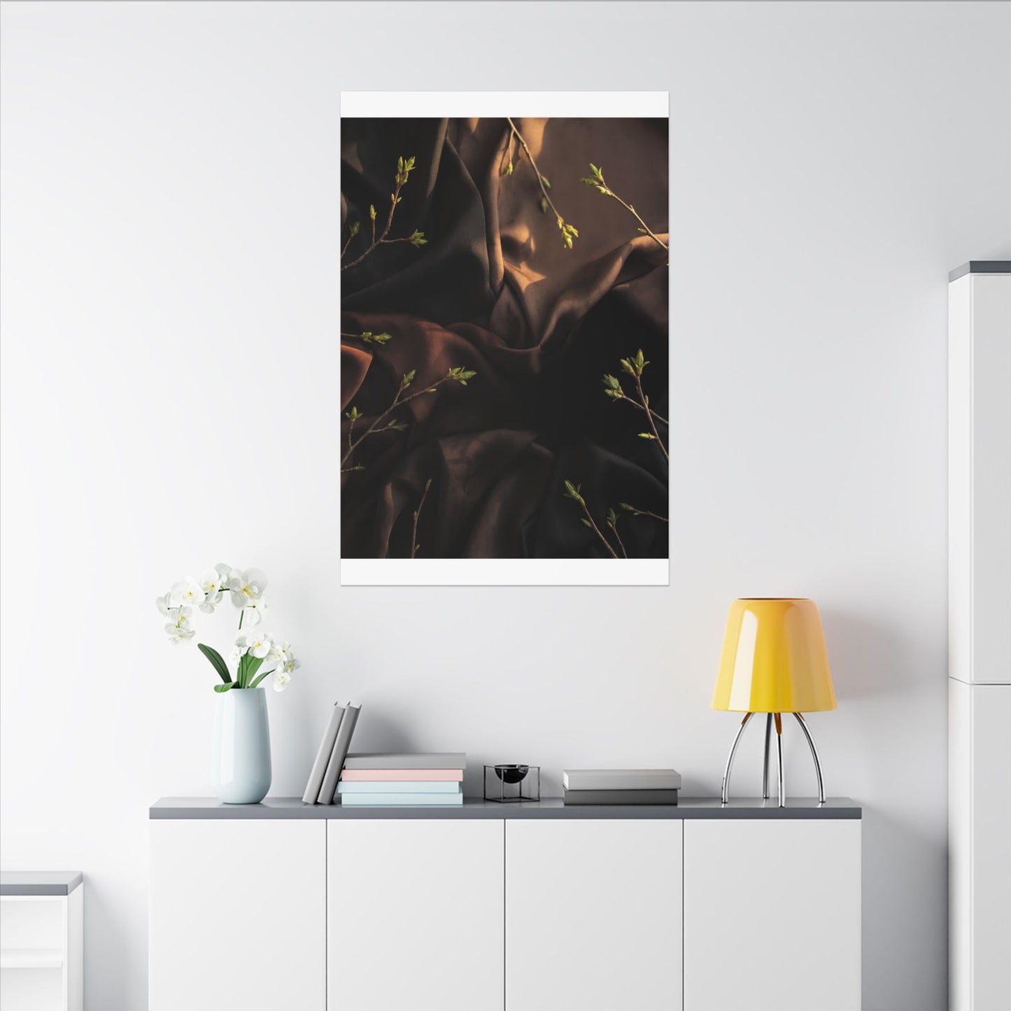 Dark Japandi Silk Drape in Golden Hour | Moody Minimal Canvas Art