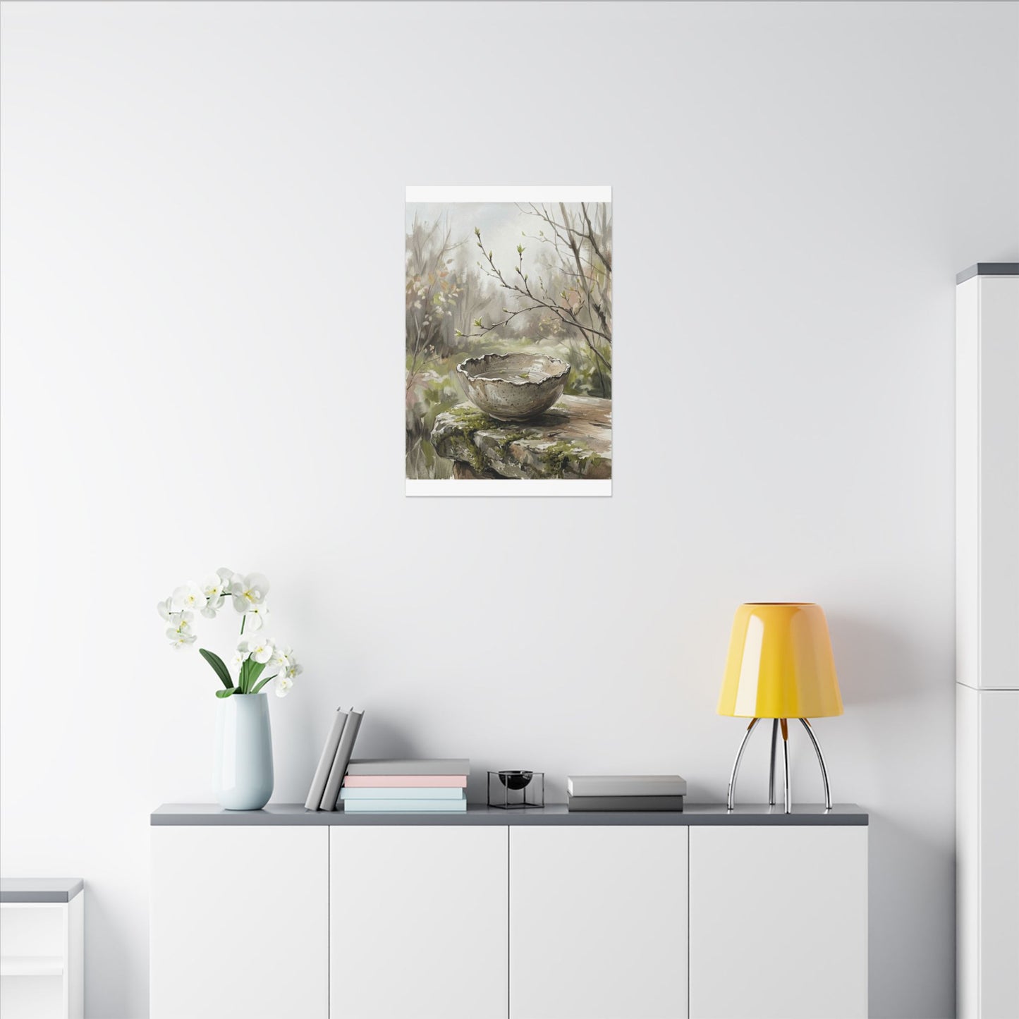 Japandi Ceramic Bowl in Overcast | Minimal Line Canvas Art
