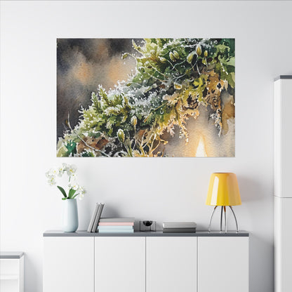 Winter Moss Close Up Watercolor Canvas Art | Neutral Decor