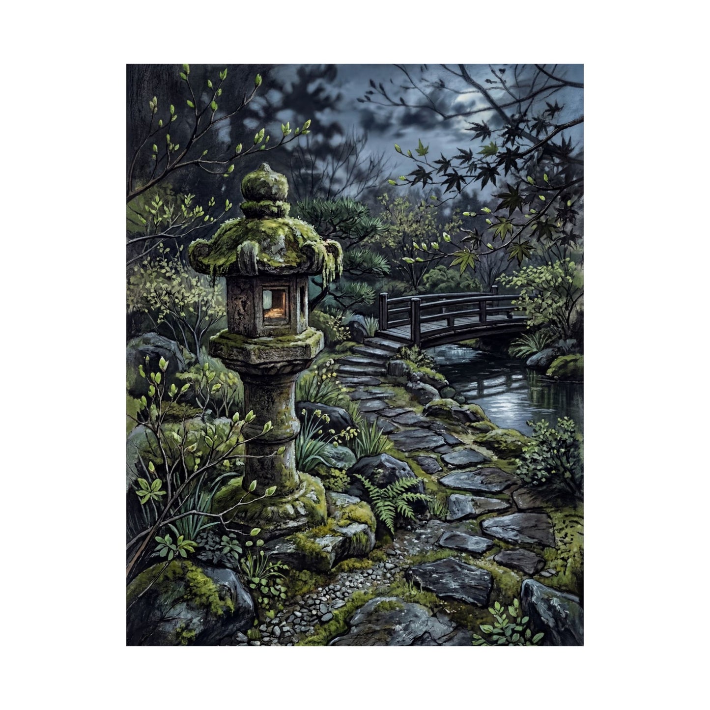 Cozy Stone Lantern Wall Art Print - Texture Japandi