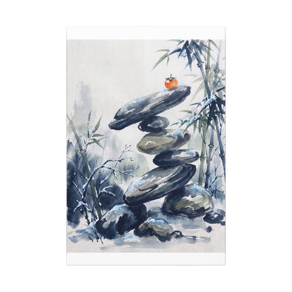 Zen River Stones in Moonlight | Sumi E Canvas Art