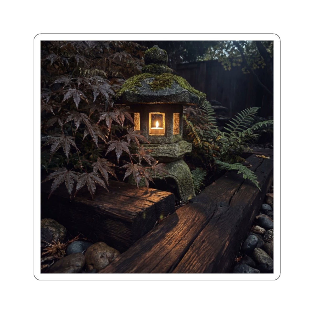 Summer Moonlit Garden Shadow Zen Sticker | Sophisticated Decor Art Print