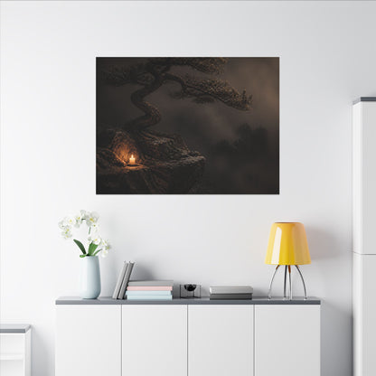 Pine Tree Shadow Zen Canvas Art | Luxurious Dark Japandi Art