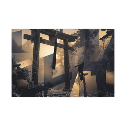 Winter Torii Gate Moody Minimal Canvas Art | Bold Decor