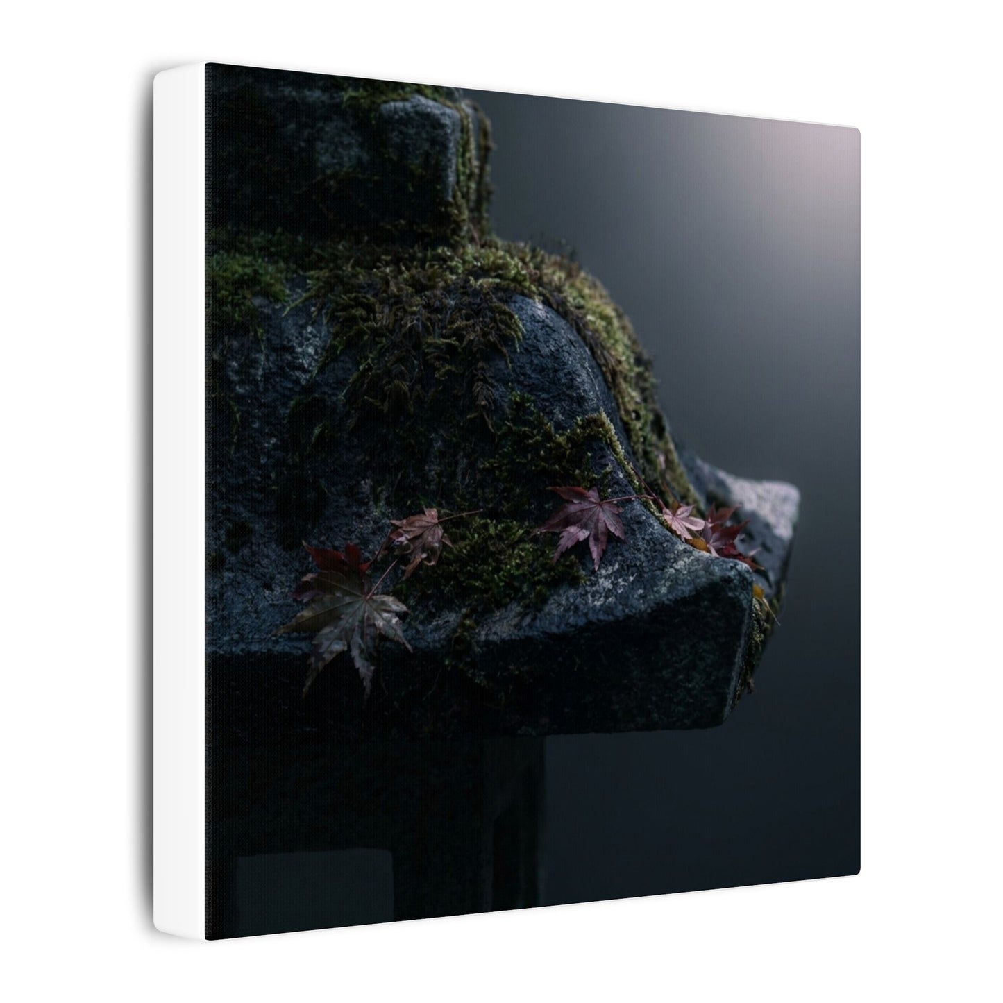 Stone Lantern Moody Minimal Canvas Art | Sophisticated Dark Japandi Art