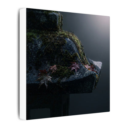 Stone Lantern Moody Minimal Canvas Art | Sophisticated Dark Japandi Art