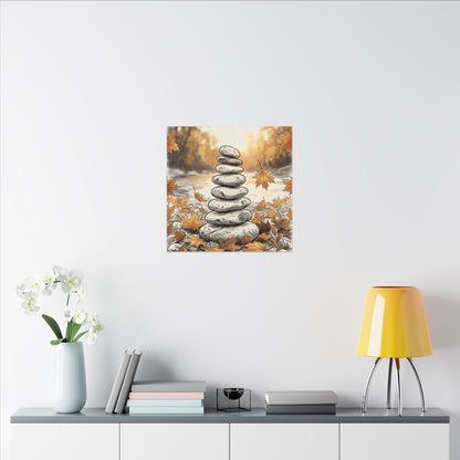 Earthy River Stones Canvas Art - Minimal Line Japandi