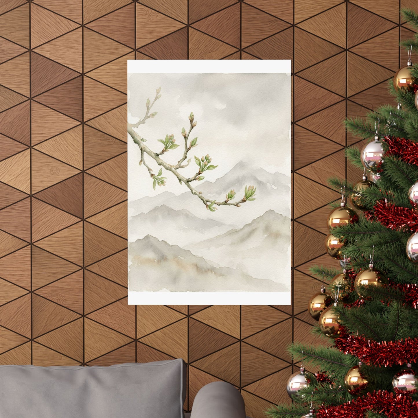 Overcast Mountain Mist Wall Art Print - Japandi Mono No Aware