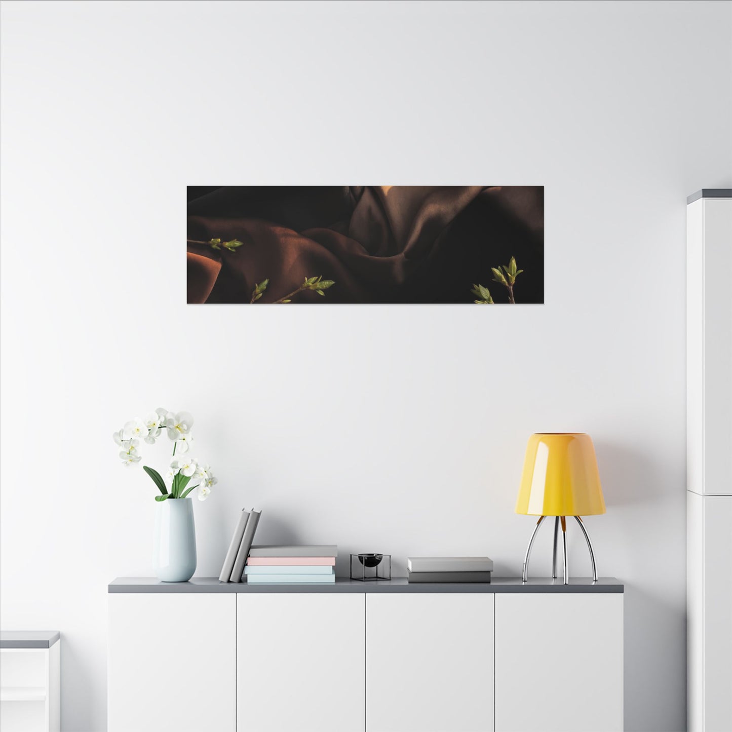 Dark Japandi Silk Drape in Golden Hour | Moody Minimal Canvas Art