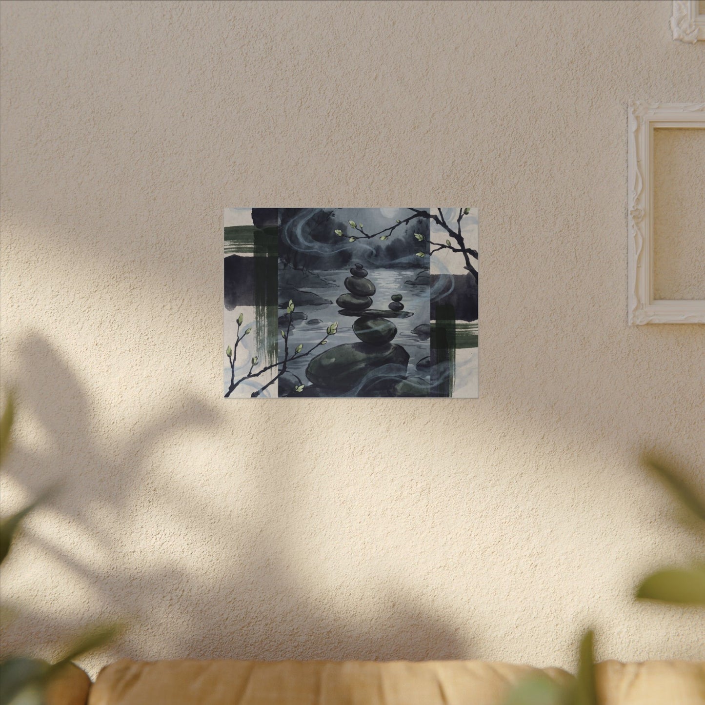Moonlight River Stones Canvas Art - Zen Shibui