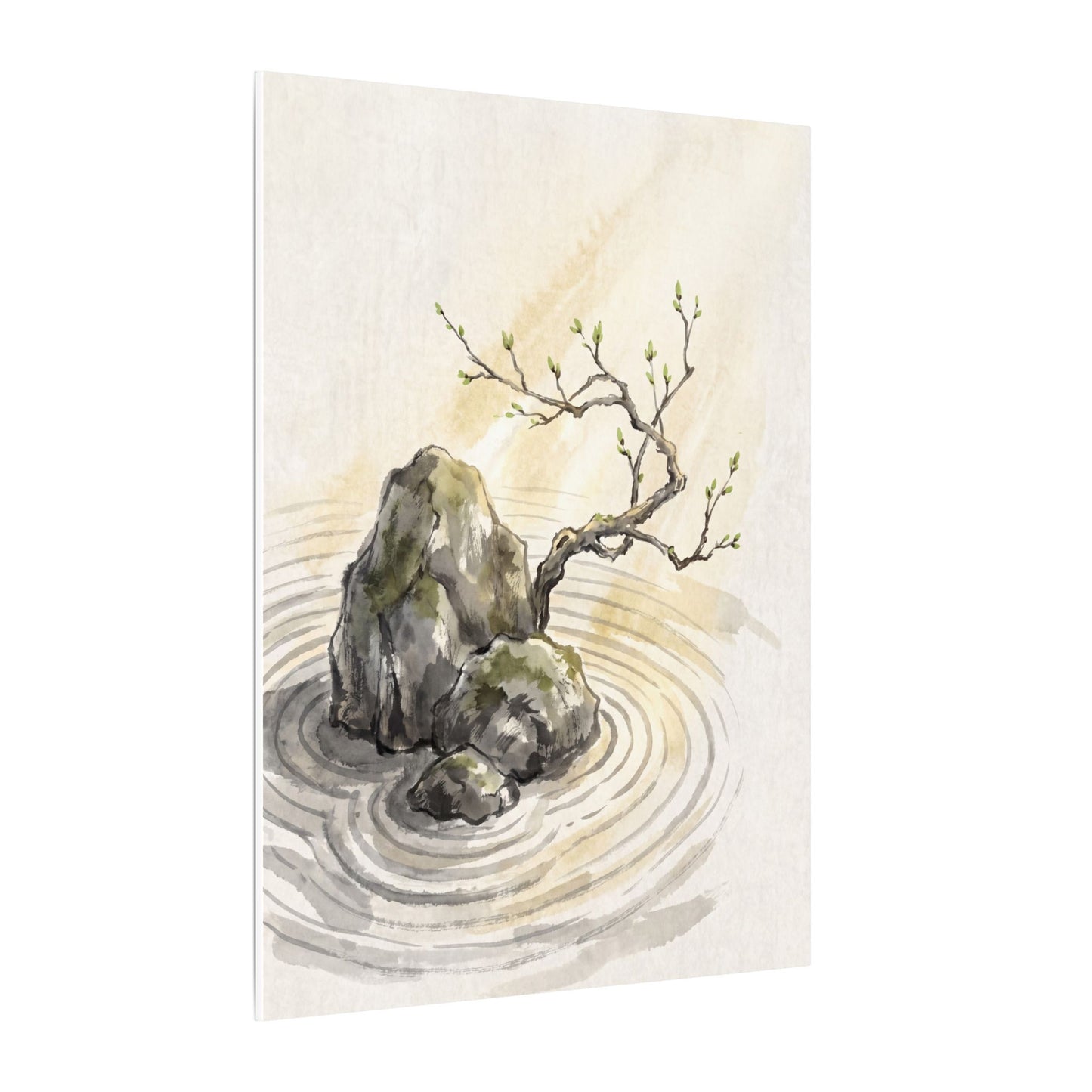 Serene Rock Garden Canvas Art - Sumi E Zen