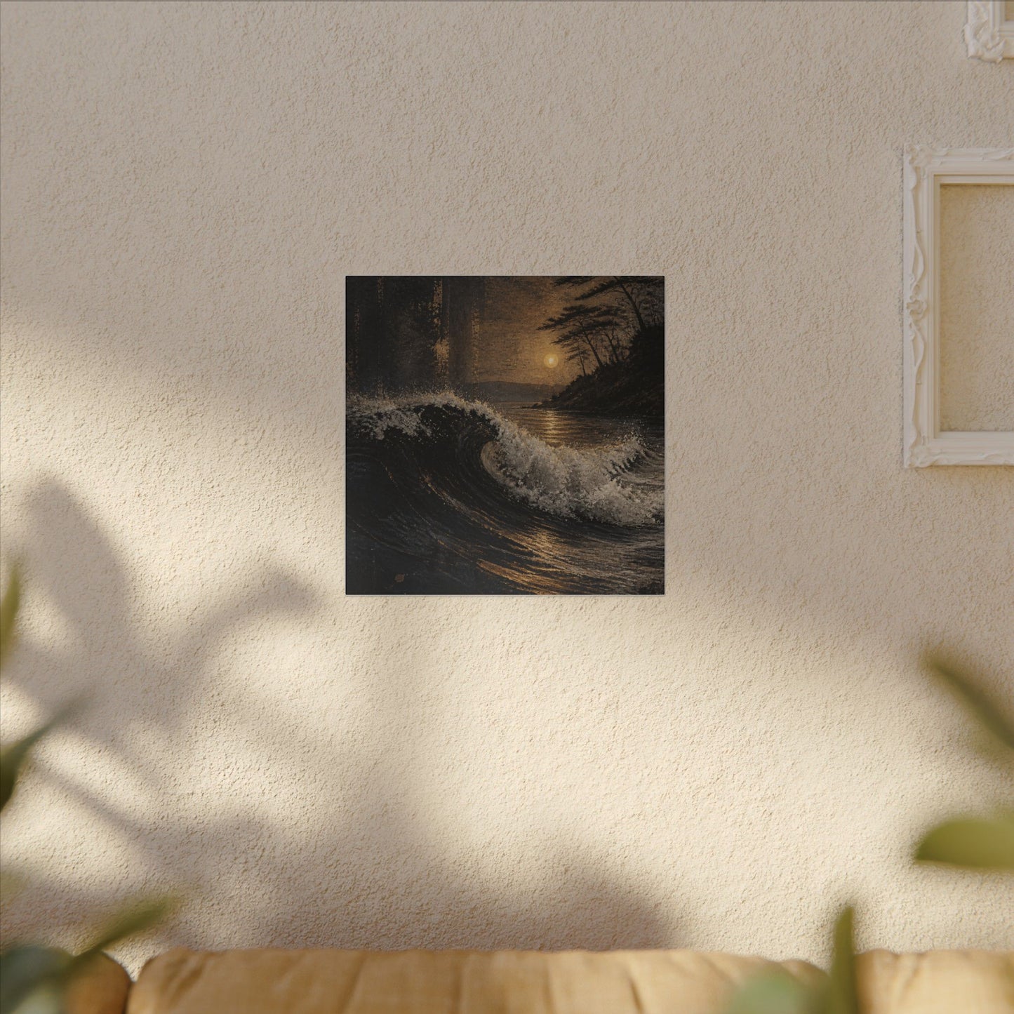 Ocean Wave Dark Texture Canvas Art | Bold Dark Japandi Art