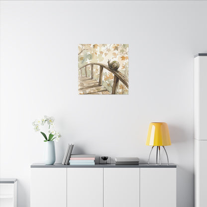 Wooden Bridge Canvas Art | Autumn Japandi Watercolor Art