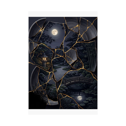 Summer Moonlit Garden Gold Repair Wall Art Print | Philosophical Decor