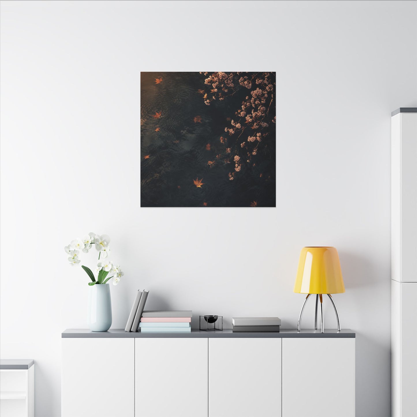 Golden Hour Cherry Blossom Canvas Art - Dark Japandi Kanso