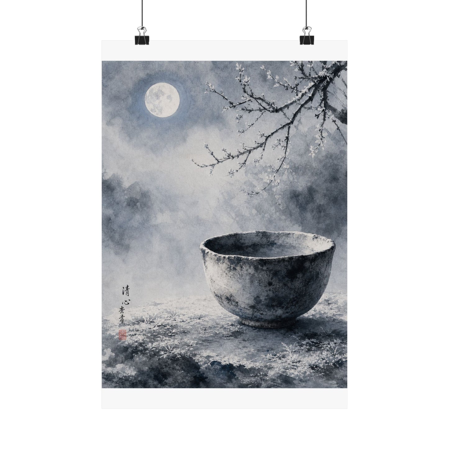 Winter Ceramic Bowl Sumi E Wall Art Print | Tranquil Decor