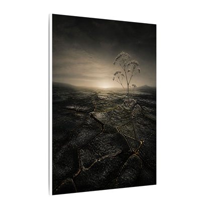 Dawn Cracked Earth Canvas Art - Dark Japandi Mono No Aware