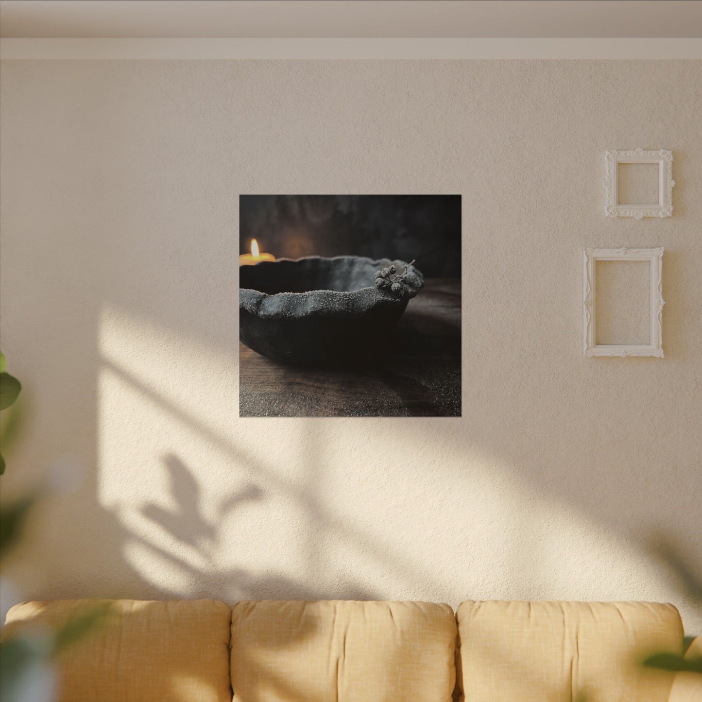 Ceramic Bowl Canvas Art | Winter Dark Japandi Shadow Zen Art