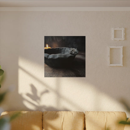 Ceramic Bowl Canvas Art | Winter Dark Japandi Shadow Zen Art