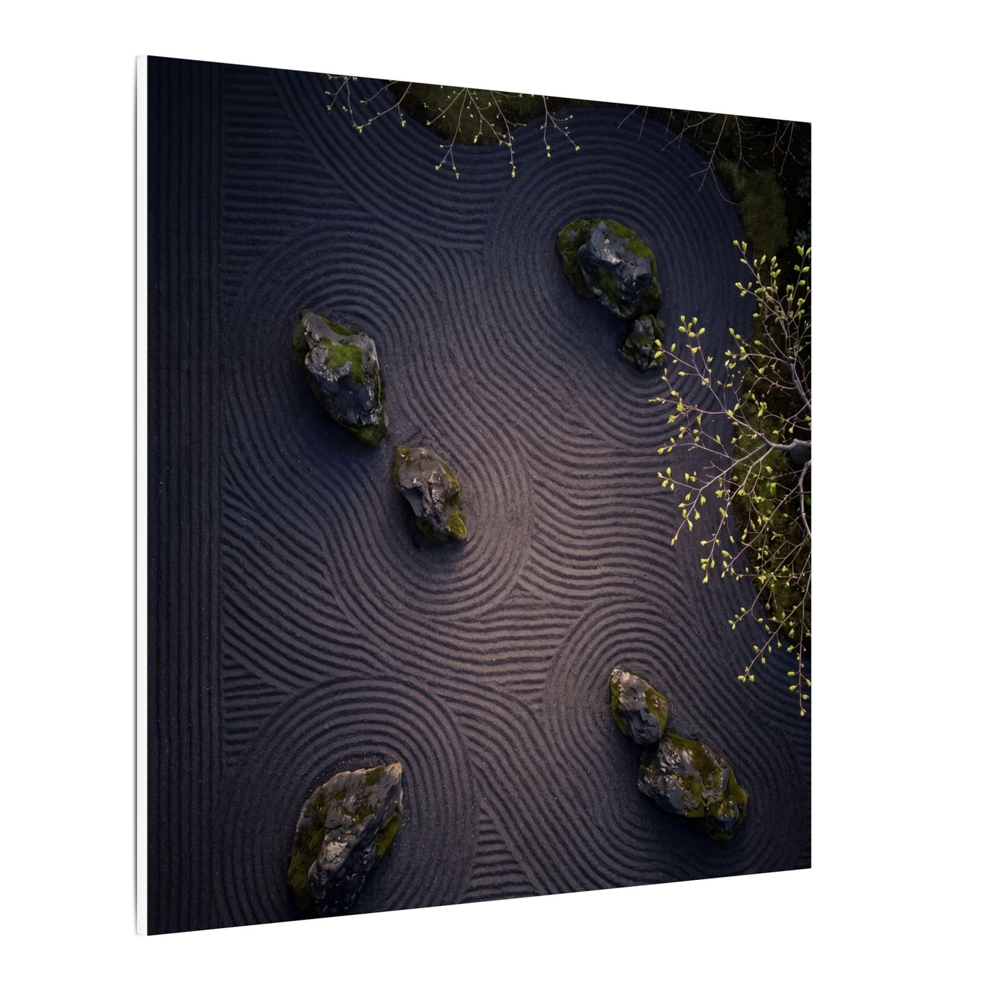 Dark Japandi Rock Garden in Dawn | Shadow Zen Canvas Art