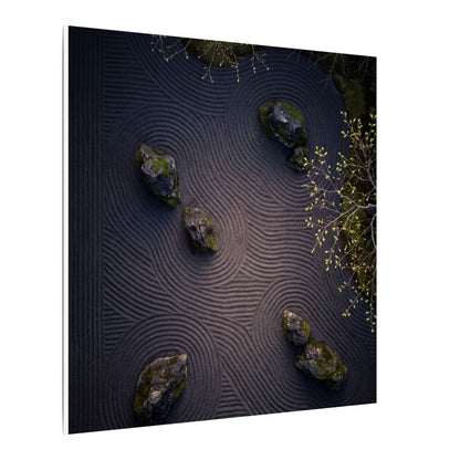 Dark Japandi Rock Garden in Dawn | Shadow Zen Canvas Art