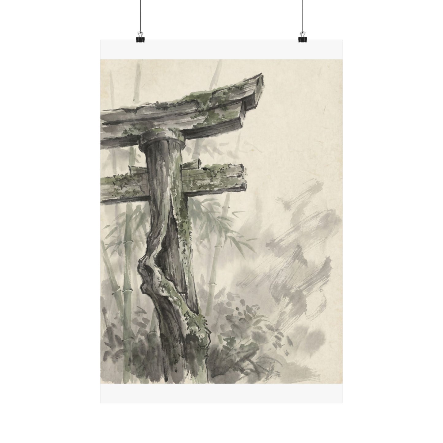 Summer Torii Gate Sumi E Wall Art Print | Calm Decor Art Print