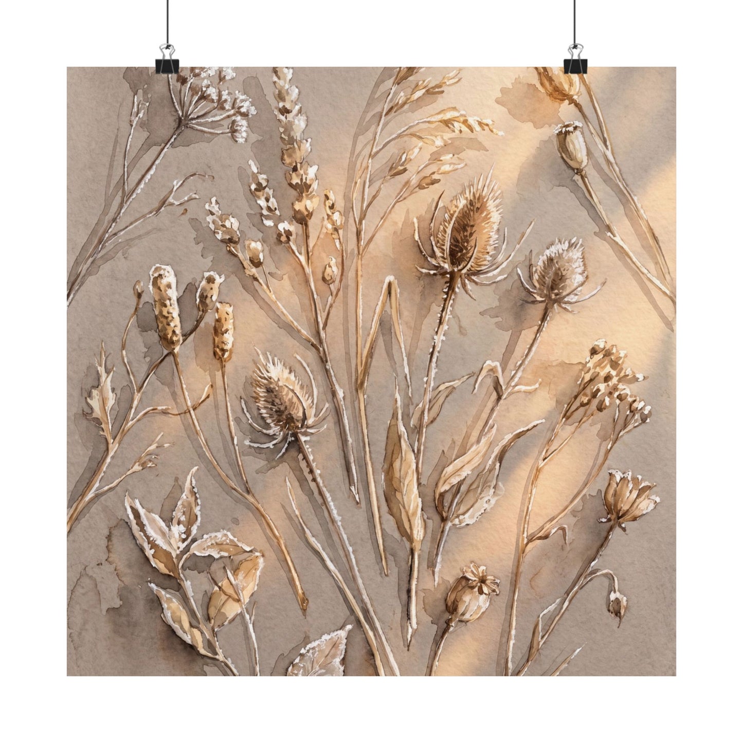 Dried Flowers Winter Wall Art Print | Japandi Earthy Design