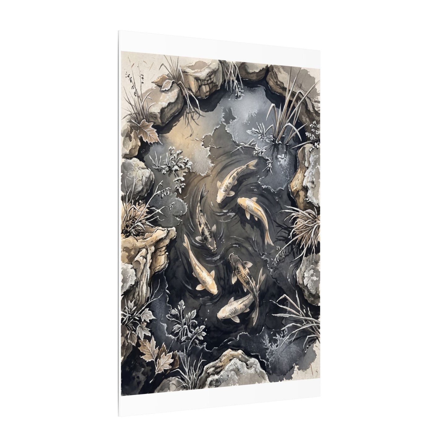 Koi Pond Canvas Art | Winter Japandi Japanese Pattern Art