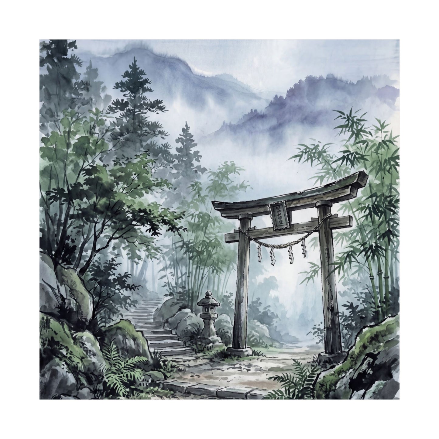 Fukinsei Torii Gate Wall Art Print - Zen Sumi E