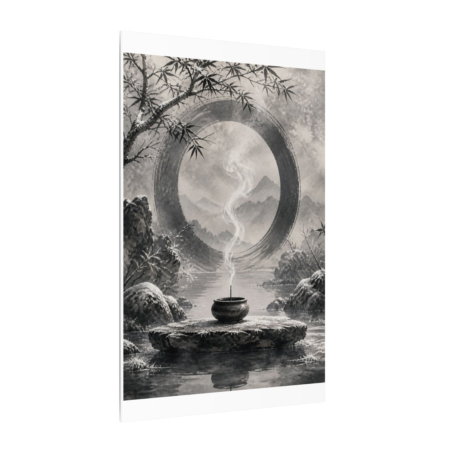 Incense Smoke Canvas Art | Winter Zen Sumi E Art