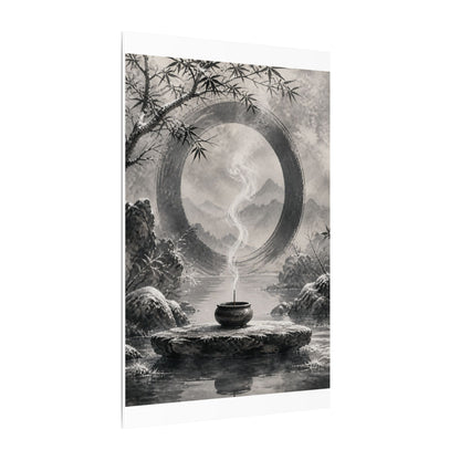 Incense Smoke Canvas Art | Winter Zen Sumi E Art