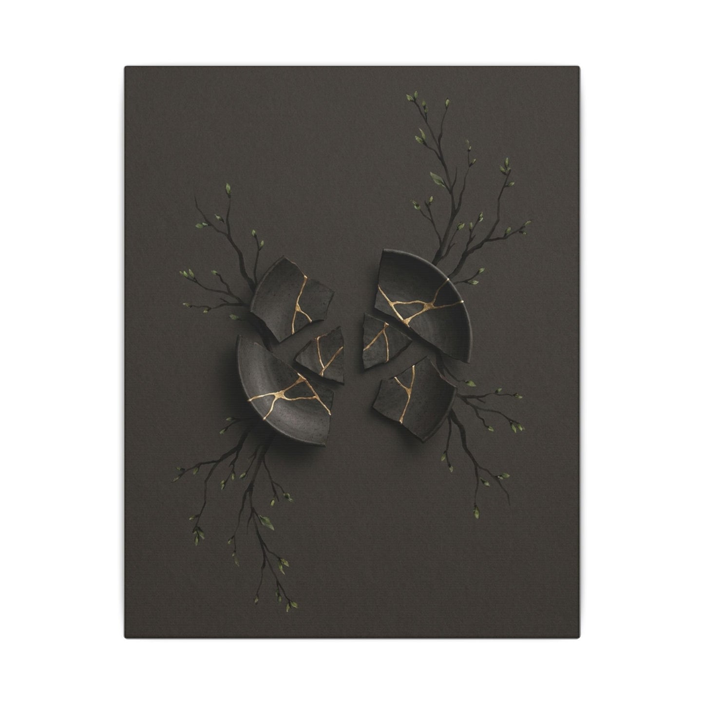 Sophisticated Broken Pottery Canvas Art - Charcoal Ink Dark Japandi