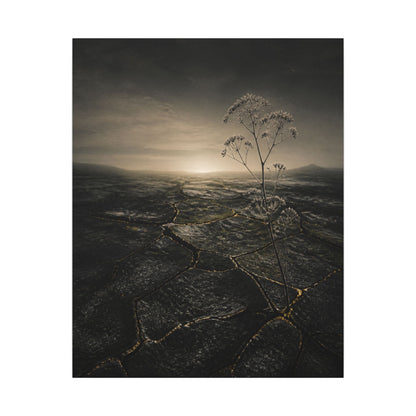 Dawn Cracked Earth Canvas Art - Dark Japandi Mono No Aware