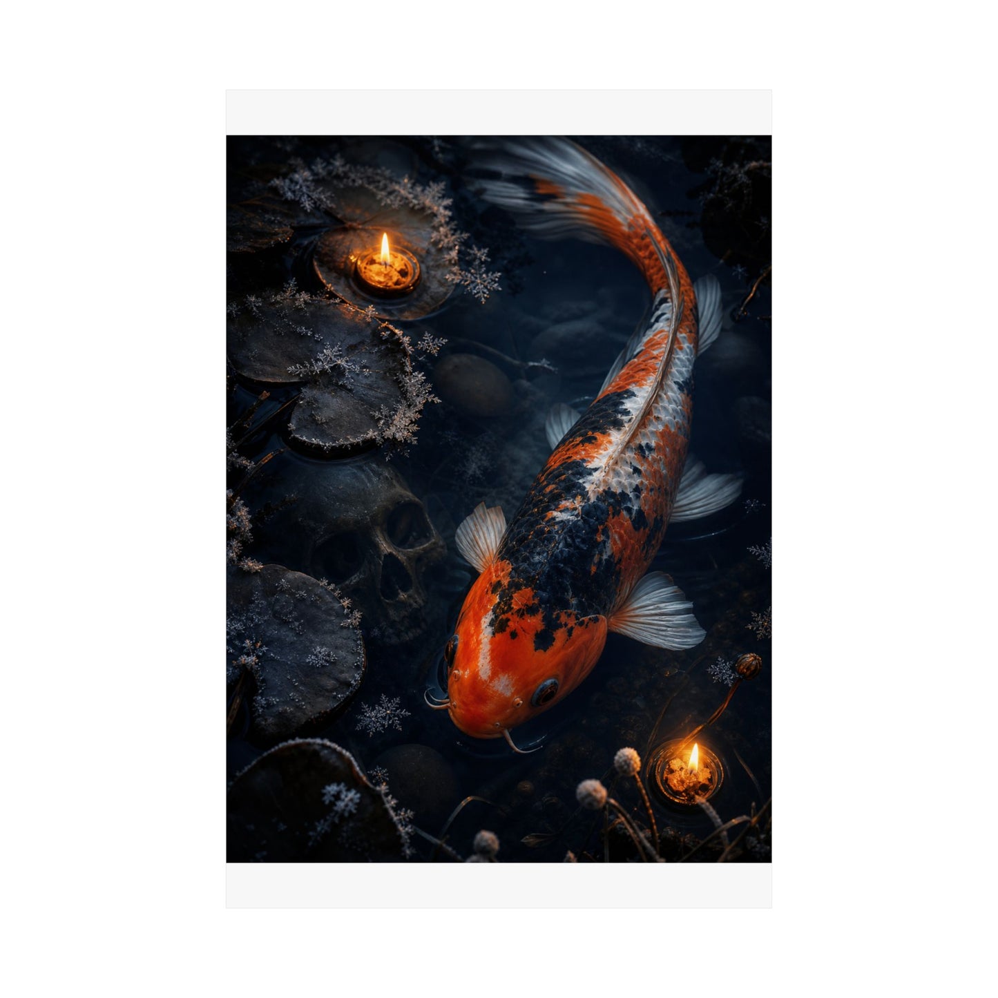 Candlelight Koi Pond Wall Art Print - Dark Japandi Datsuzoku