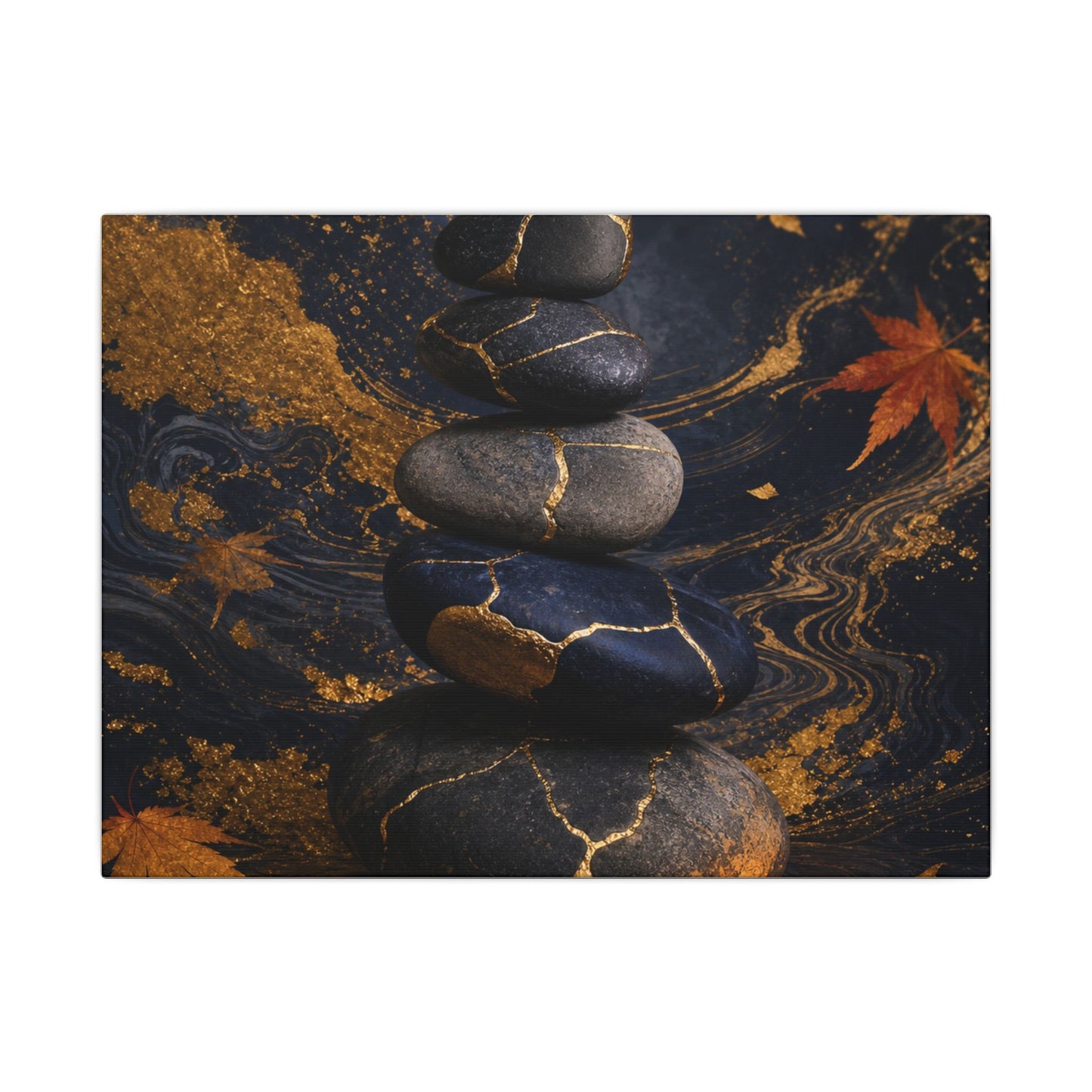 River Stones Autumn Canvas Art | Kintsugi Artful Design
