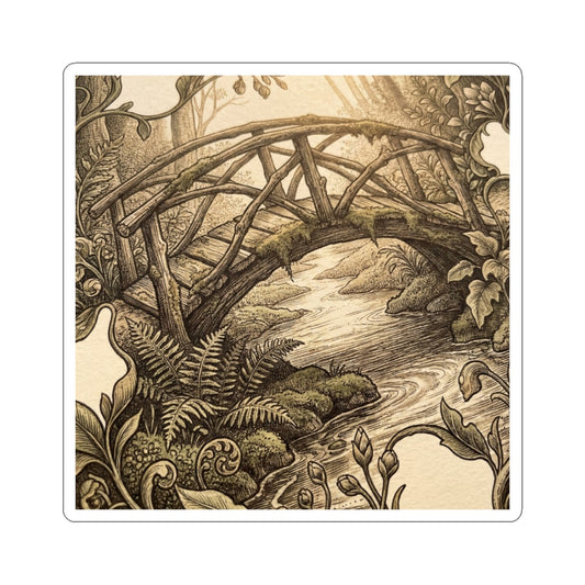 Wooden Bridge Sticker | Spring Cottagecore Vintage Botanical Art Art Print
