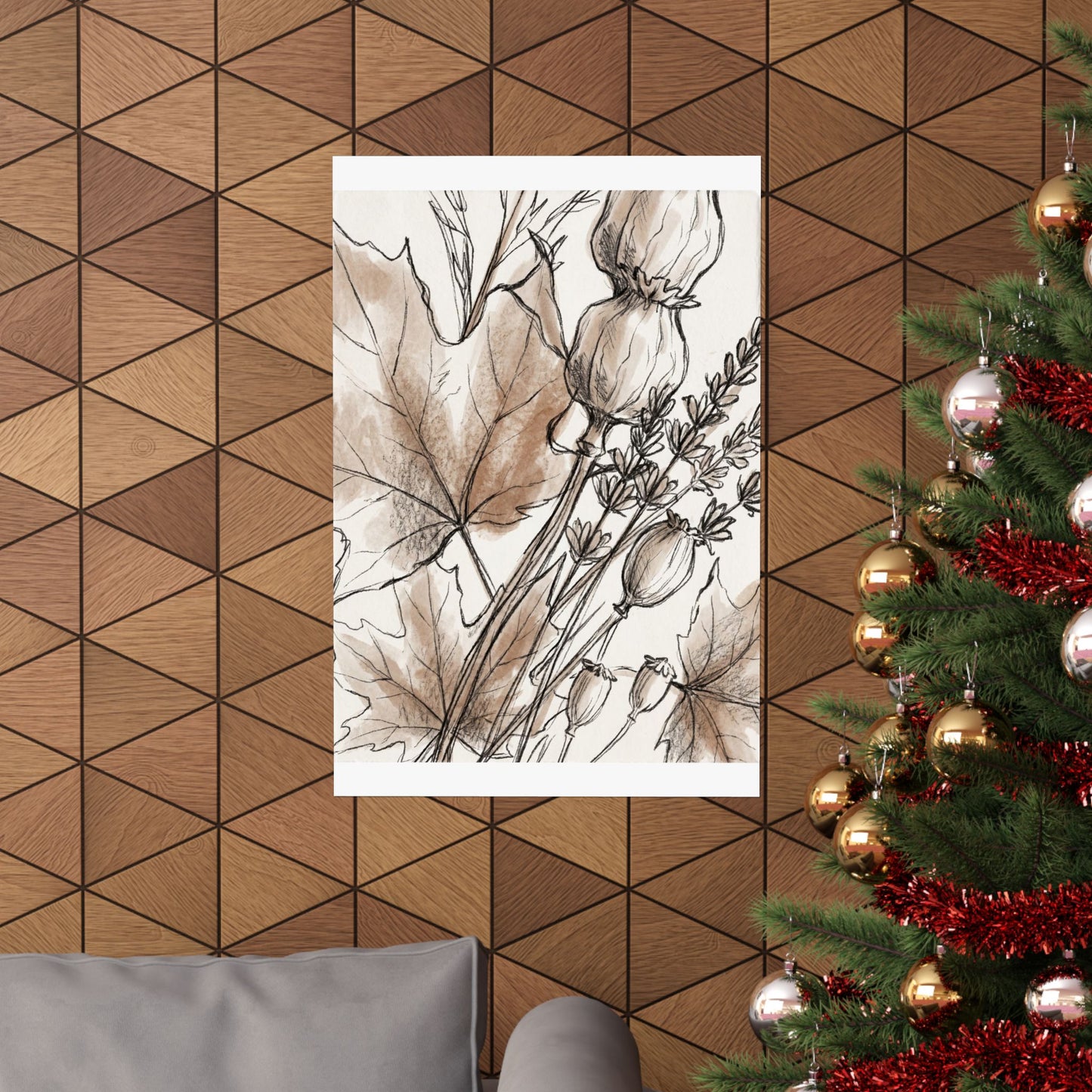 Dried Flowers Minimal Line Wall Art Print | Neutral Japandi Art