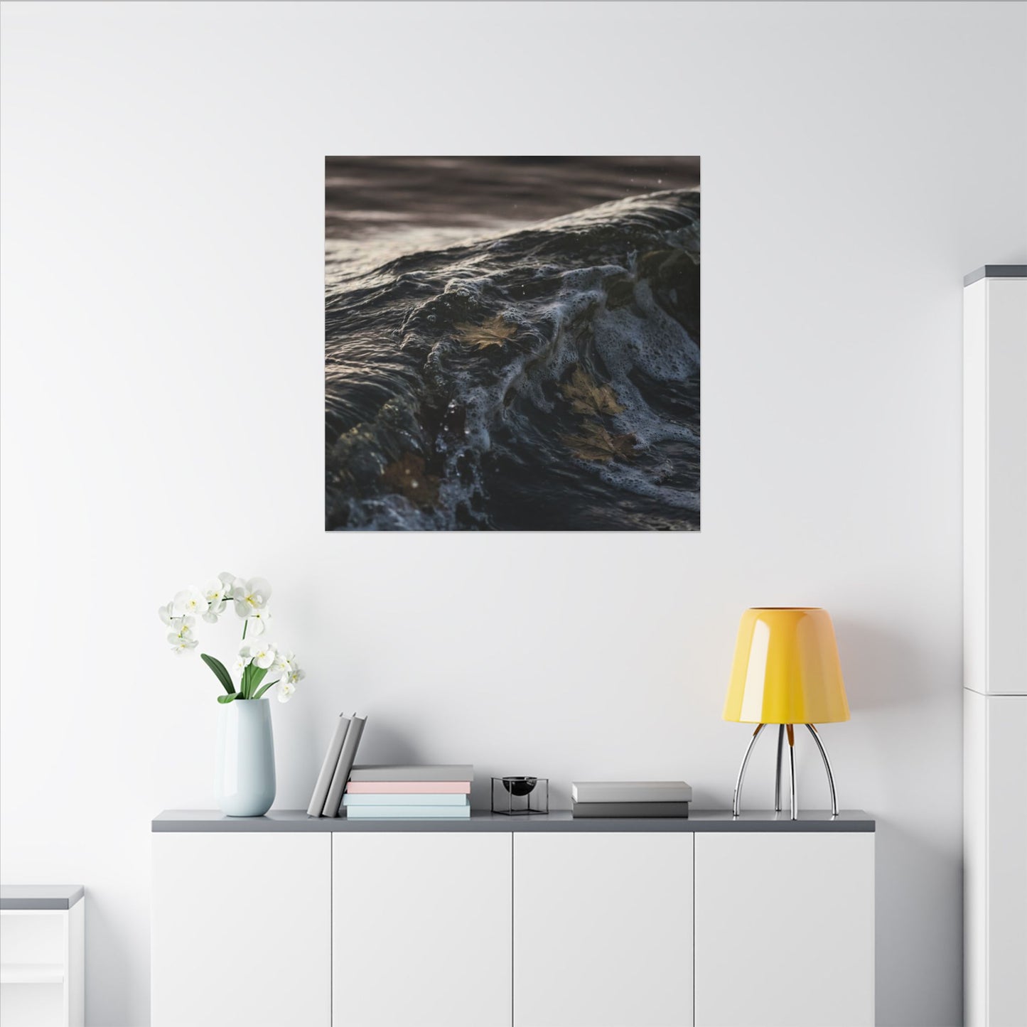 Dark Japandi Ocean Wave in Dawn | Moody Minimal Canvas Art