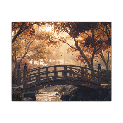 Autumn Wooden Bridge Gold Vein Canvas Art | Resilient Decor