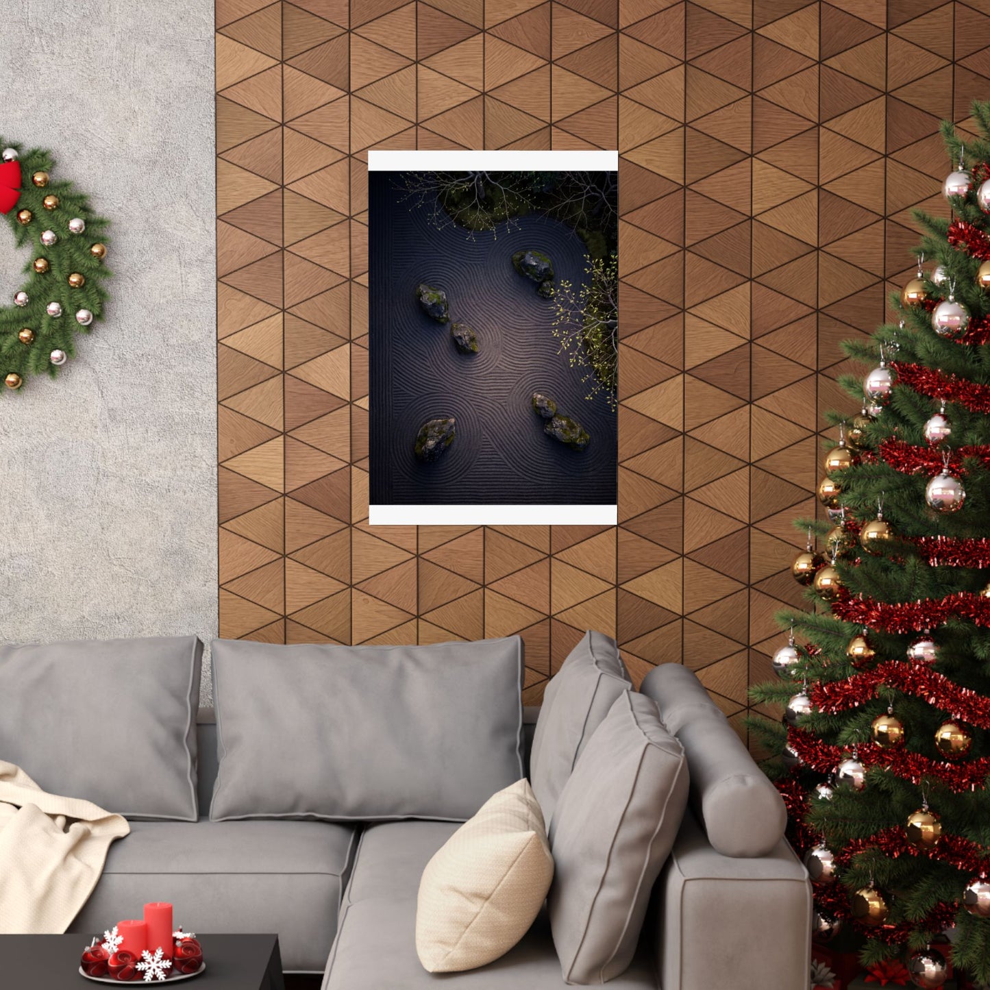 Rock Garden Shadow Zen Wall Art Print | Atmospheric Dark Japandi Art