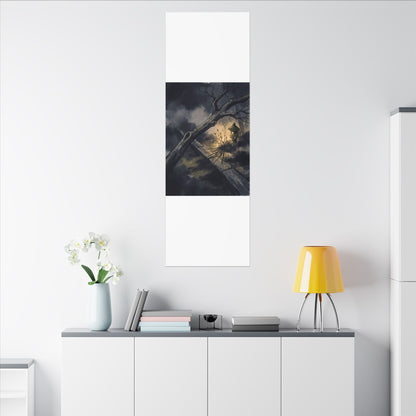 Dark Japandi Moonlit Garden in Golden Hour | Charcoal Ink Canvas Art