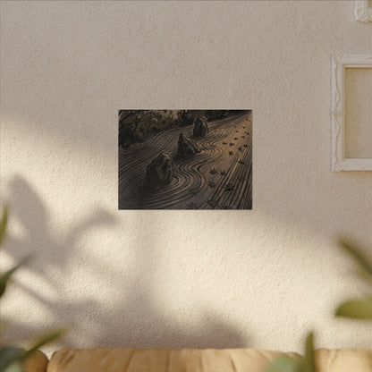 Rock Garden Canvas Art | Autumn Dark Japandi Charcoal Ink Art