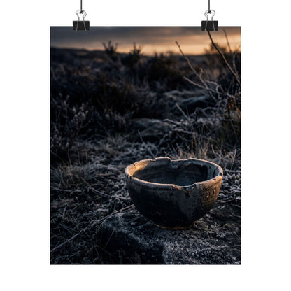 Dark Japandi Ceramic Bowl in Golden Hour | Dark Texture Wall Art Print