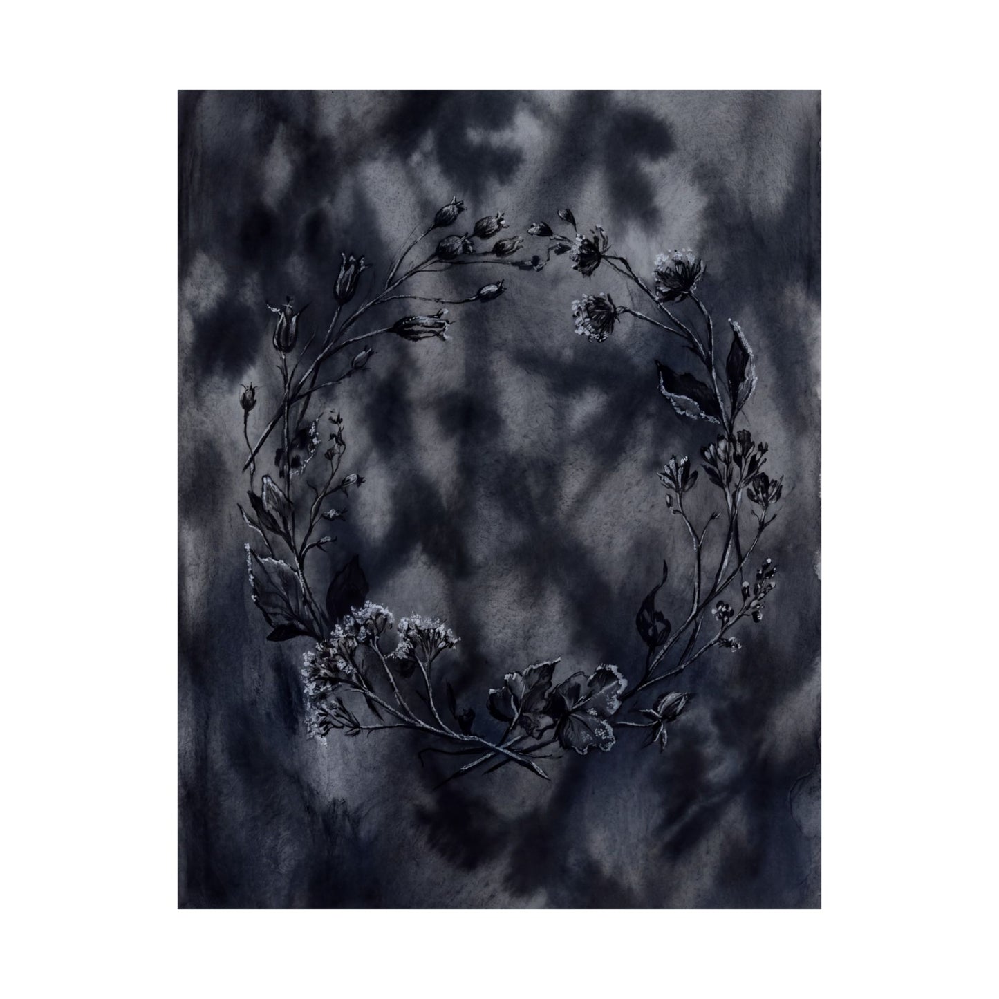 Dried Flowers Shadow Zen Wall Art Print | Bold Dark Japandi Art