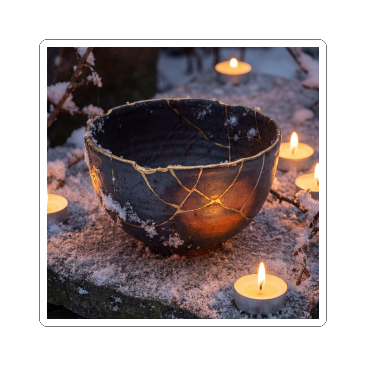 Ceramic Bowl Sticker | Winter Kintsugi Gold Repair Art Art Print