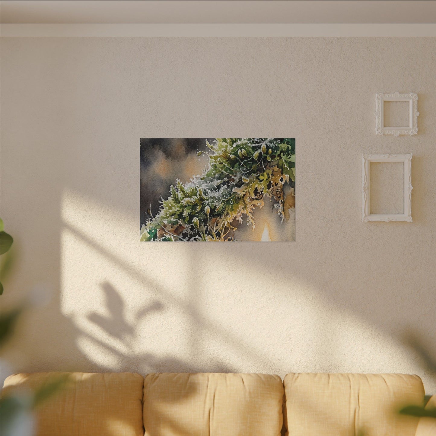 Winter Moss Close Up Watercolor Canvas Art | Neutral Decor