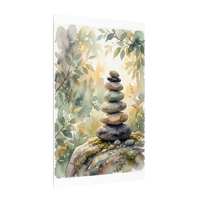 Golden Hour River Stones Canvas Art - Japandi Mono No Aware