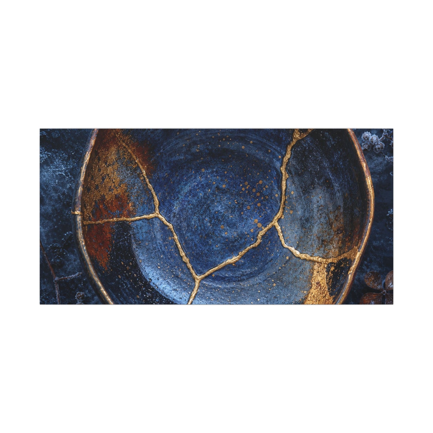 Kintsugi Ceramic Bowl in Moonlight | Crackle Gold Canvas Art