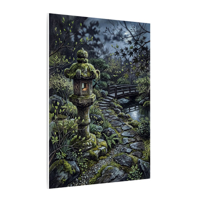Japandi Stone Lantern in Moonlight | Texture Canvas Art