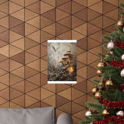 Winter Wild Mushrooms Texture Wall Art Print | Elegant Decor